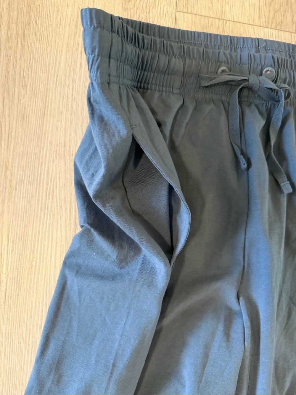 Pact Women’s Organic Cotton Wide Leg Lounge Pants Blue Pockets Sz L 32” Inseam